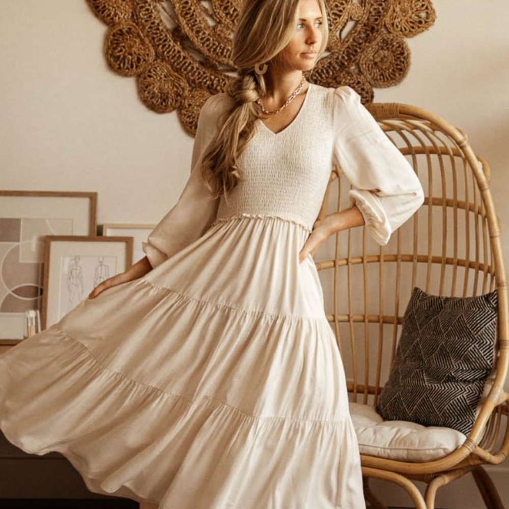 Bohme Smocked Tiered Midi Dress
